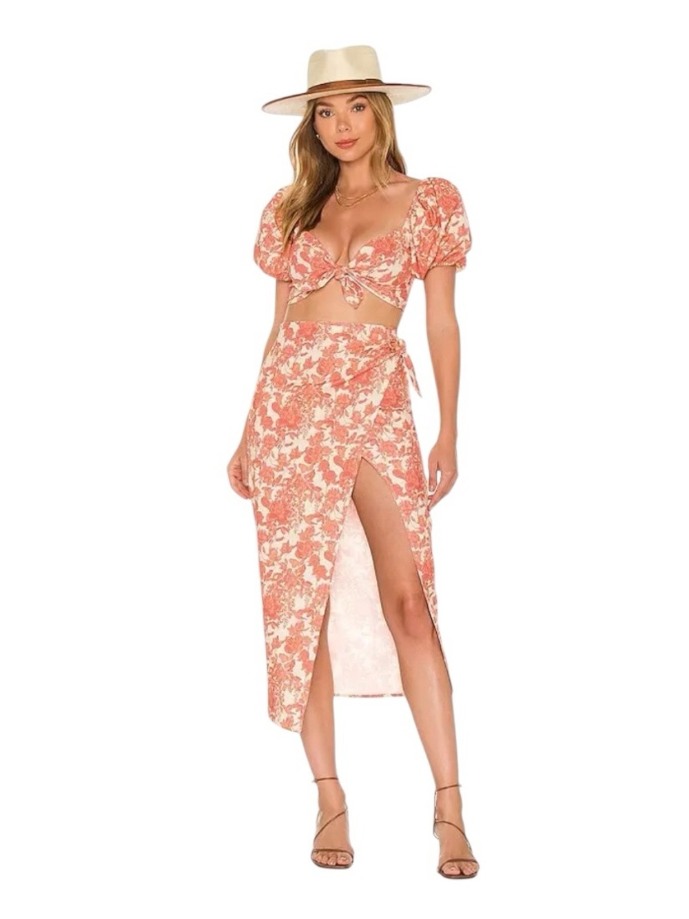 V. Chapman - NWT Sunflower Set Peach Apple Blossom Floral Tie Puff Sleeve Sz 4